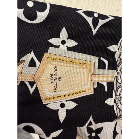Louis Vuitton Monogram Chain Print Silk Bandeau Scarf Black/White - Picture 5 of 6